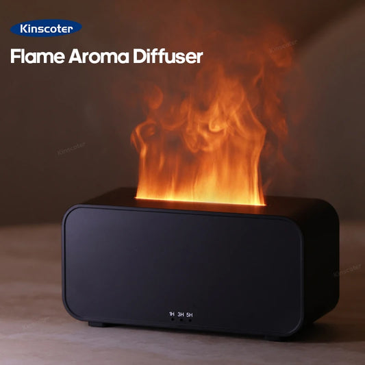 Nouvelle machine d'aromathérapie à flamme simulée, mini humidificateur d'air avec lumière LED colorée et minuterie, diffuseur de parfum pour la maison.