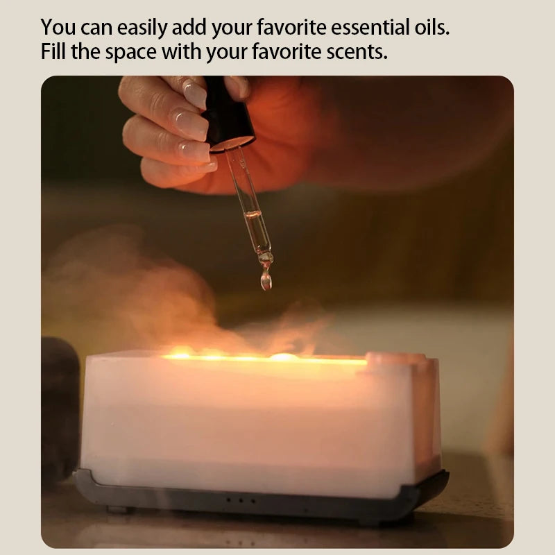 Nouvelle machine d'aromathérapie à flamme simulée, mini humidificateur d'air avec lumière LED colorée et minuterie, diffuseur de parfum pour la maison.