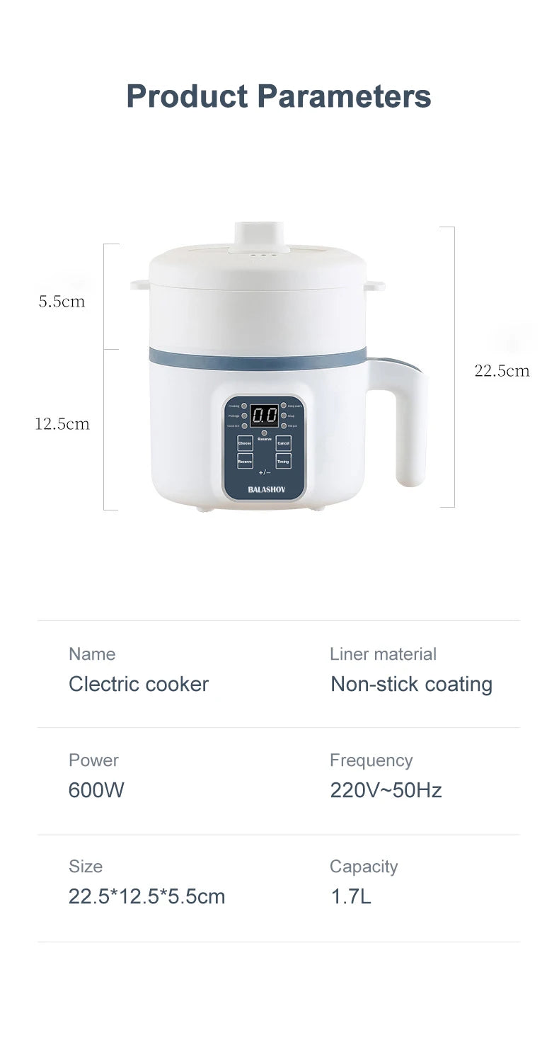 Cuiseur à riz électrique 1,7L, simple ou double couche, 220V, multi-cuiseur antiadhésif intelligent, cuiseur mécanique polyvalent pour riz vapeur, idéal pour la maison.