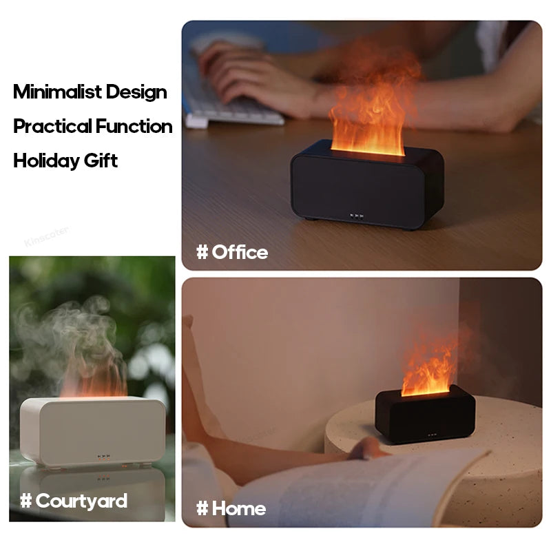 Nouvelle machine d'aromathérapie à flamme simulée, mini humidificateur d'air avec lumière LED colorée et minuterie, diffuseur de parfum pour la maison.